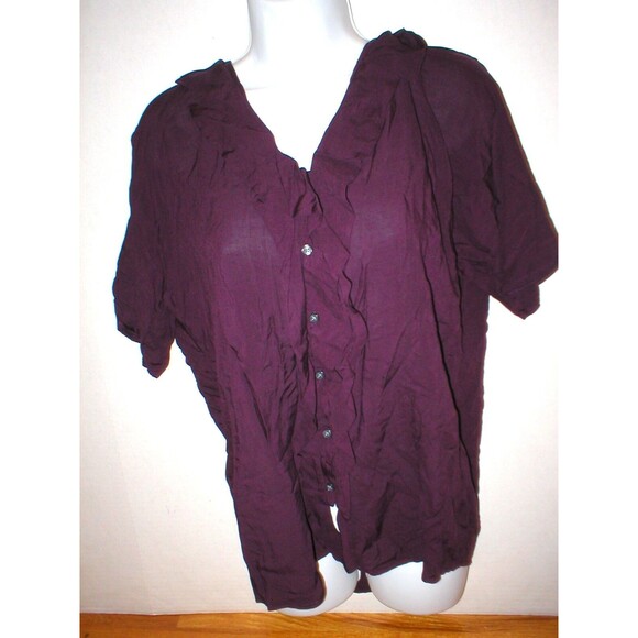 New Womens Express Top XS Dark Purple Small Nice Work School Blouse SS Viscose - Picture 2 of 10